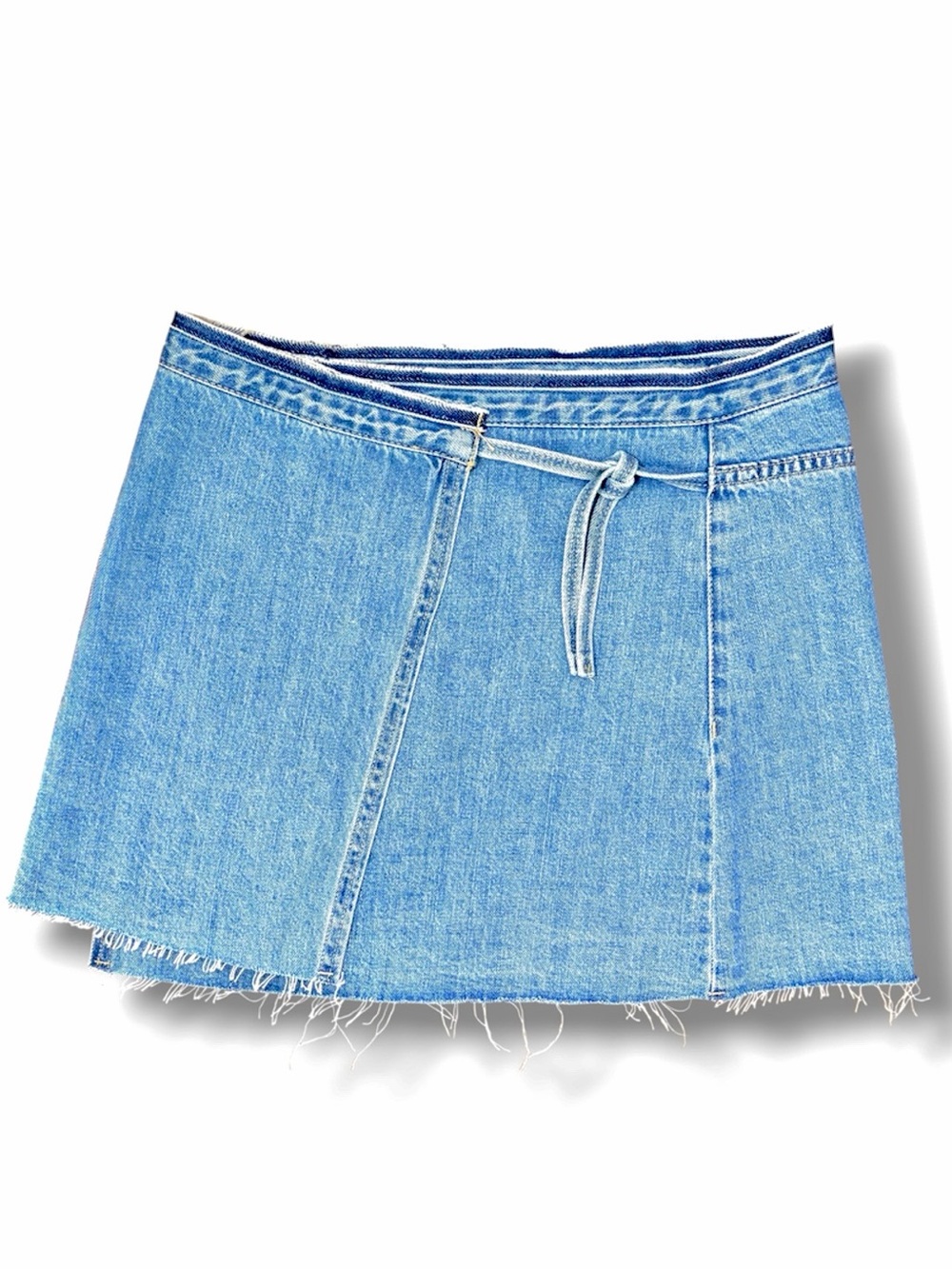 PacSun Denim Wrap Mini Skirt Size 27 Medium Wash Raw Hem Y2K